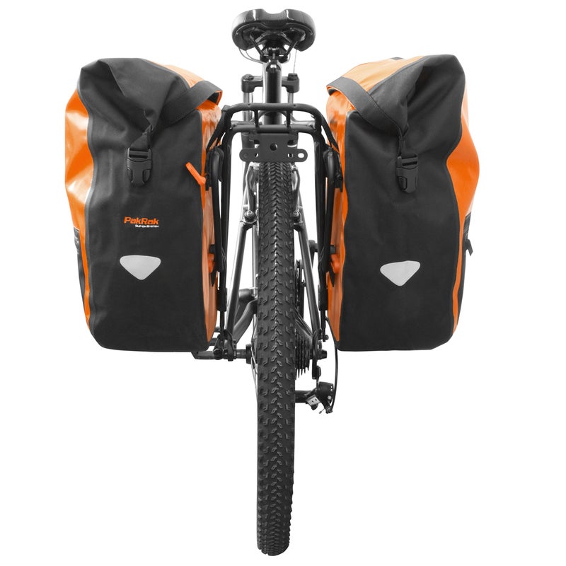 Ibera Panniers Bike Bags 30L (Pair) - Waterproof & with Quick Release/Clip-On System - Bike Saddle Bags For Rear Rack with Rain Cover & 19.8 lbs Capacity - Saddle Bag Bicycle Fits Most Racks (Orange) - Image 3